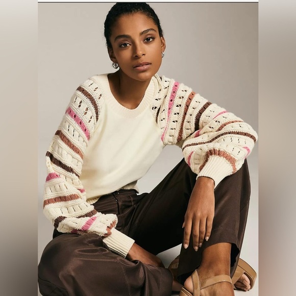 Anthropologie Dolan Left Coast Striped Sleeve Sweater - Picture 1 of 7